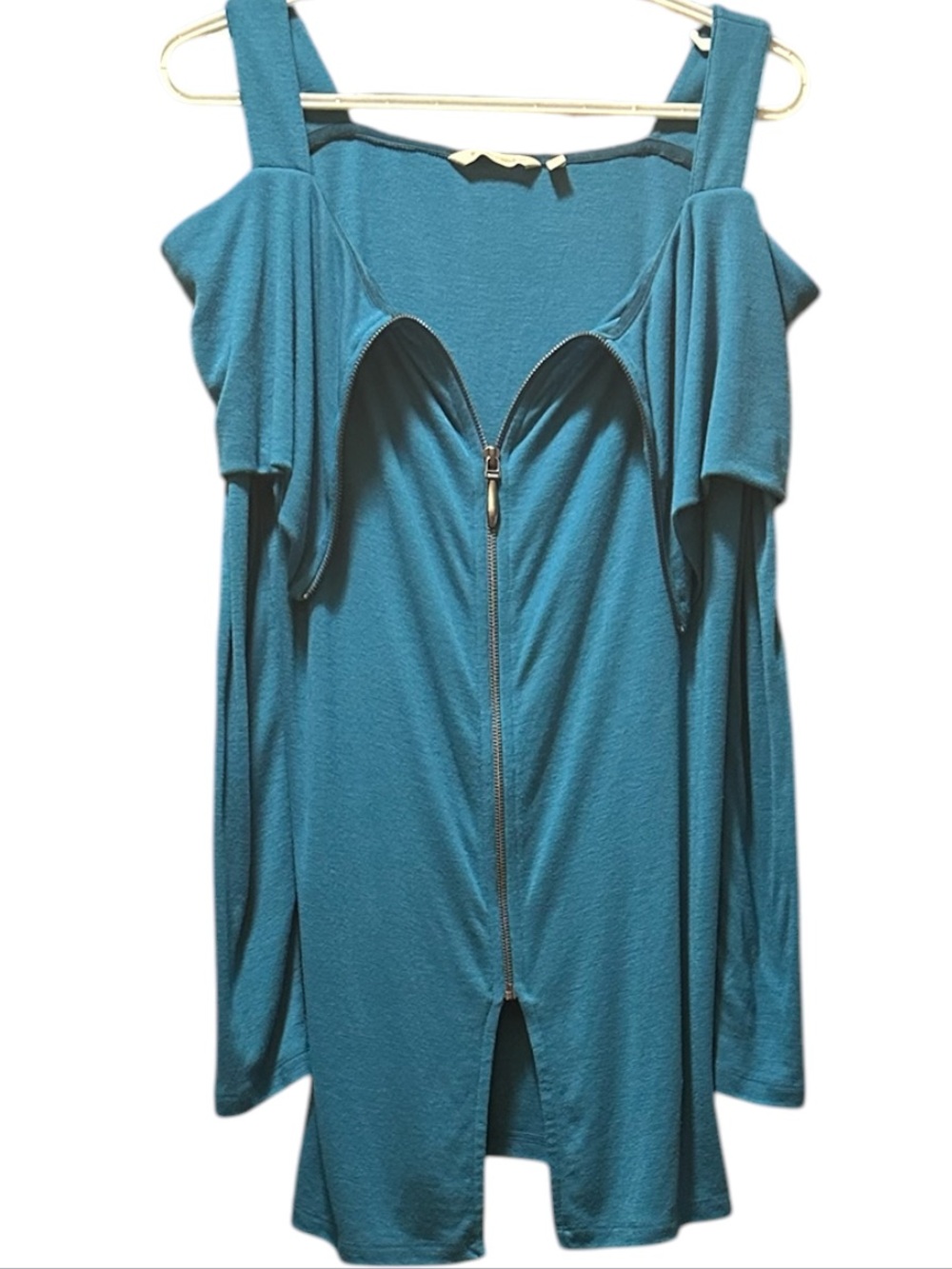 Soft Surroundings Teal Off-Shoulder Zip-Back Top